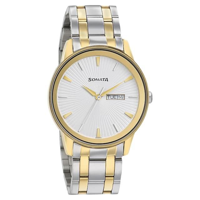 Sonata Buy Sonata Analog with Day and Date Round Silver Dial Two