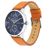 NQ1833SL01 Titan Evoke Blue Dial Analog DayDate Quartz Leather Strap Watch for Men