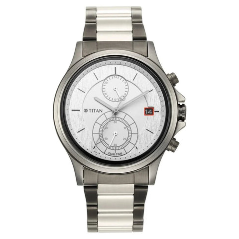 NR1870KM01 Titan Quartz Analog Silver Dial Stainless Steel Strap Watch for Men