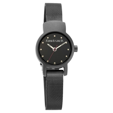 NR2298NM01 Fastrack   Analog with Date Black Dial Stainless Steel Strap Watch for Girls