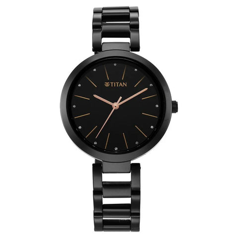 2480NM01 Titan Black Dial Black Stainless Steel Strap Watch for Women