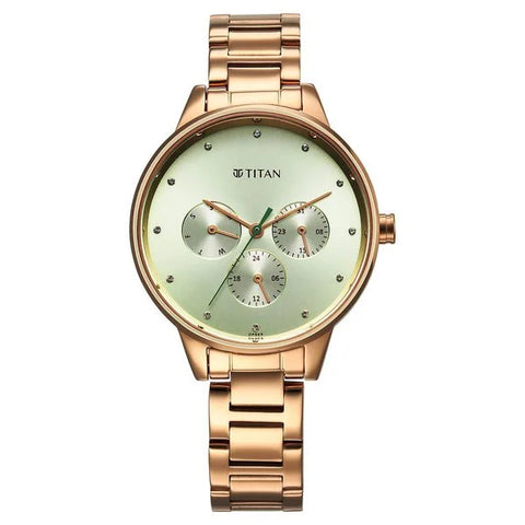 2648WM09 Titan Green Dial Rose Gold Stainless Steel Strap Watch For Women