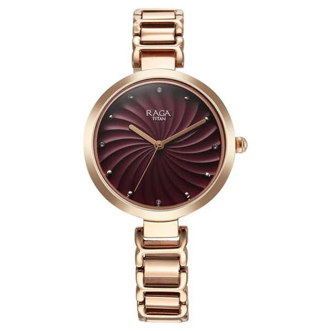 2752WM01 Titan Raga Burgundy Dial With Rose Gold Color Metal Strap Watch For Women