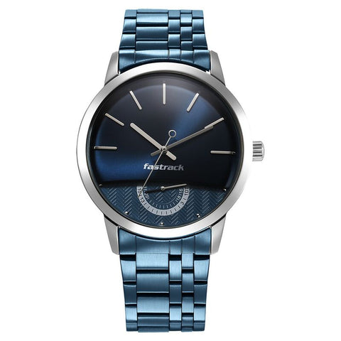 NR3289KM02 Analog with Date Blue Dial Stainless Steel Strap Watch for Guys