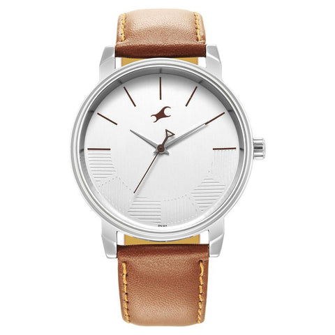 NR3291SL02  Fastrack  Analog Silver Dial Leather Strap Watch for Guys