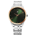 3308KM03 Fastrack Green Dial Metal Strap Watch for Guys