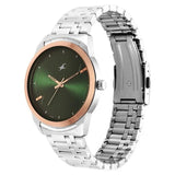 3308KM03 Fastrack Green Dial Metal Strap Watch for Guys