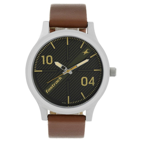 NR38051SL02 Fastrack Black Dial Leather Strap Watch for Guys