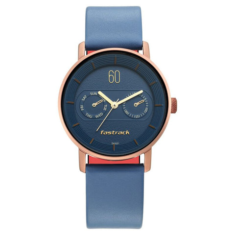 NP6198QL01 Blue Dial Leather Strap Watch