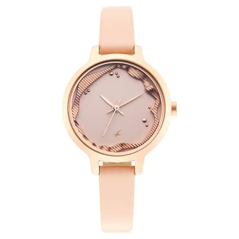 6260WL01 PINK DIAL ANALOG BEIGE LEATHER STRAP WATCH