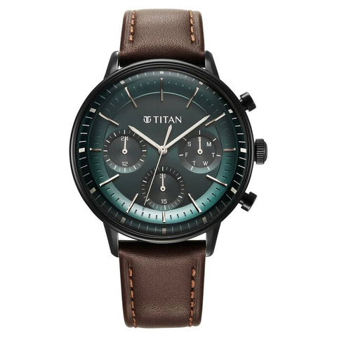 90171NL01 Titan Black Dial Leather Strap Watch for Men