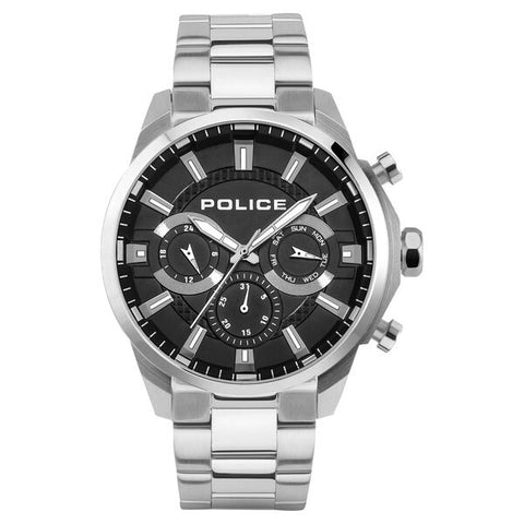 NEPLPEWJK2204201 Police Black Dial Silver Strap Multifunction Watch for Men