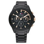 NETH1791858 Tommy Hilfiger Multifunction Black Dial Stainless Steel Strap Watch for Men