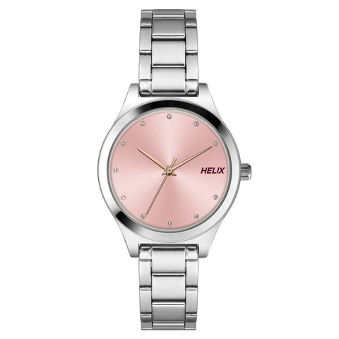 TW049HL08 Helix By Timex Pink Round Analog Stainless Steel Watch Women