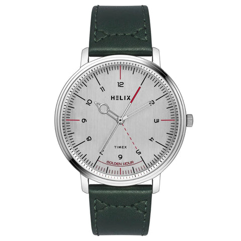 TW056HG01 Helix By Timex Silver Round Analog Leather Watch Men