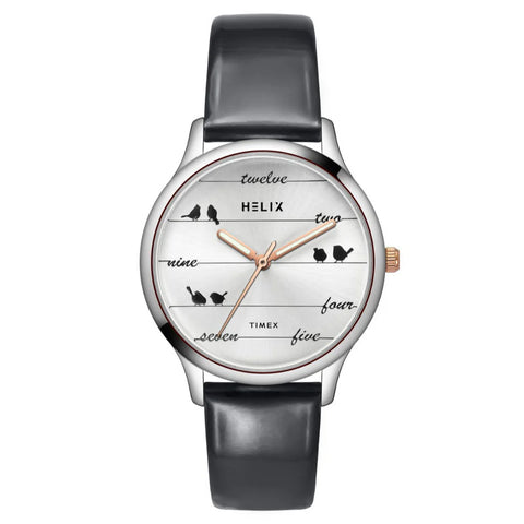 TW060HL01T Helix By Timex Silver Round Analog Leather Watch Women