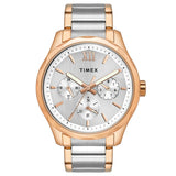 TW0TG7618 Timex Men Multifunction Silver Round Brass Dial Watch