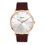 TW0TG8014 Timex Men Silver Round Analog Brass Dial Watch