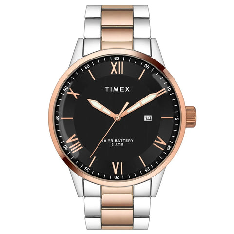 TWEG19919 Timex Men Analog Black Round Brass Dial Watch