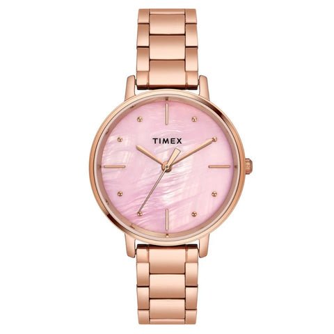 Timex Women Pink Round Analog Brass Dial Watch- TWEL15807