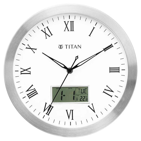 NBW0021MC02 Titan Metallic Anadigi Wall Clock White Dial Silent Sweep Technology