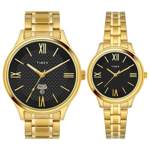 TW00PR283 Timex Empera Black Dial golden Couple Watch