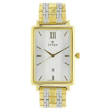 Titan White Rectangle Dial Stainless Steel Strap Analog with Date Watches For Men 1738BM01 - Bharat Time Style