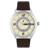 Fastrack Beige Round Dial Leather Strap Analog With Date Watches For Guys 38050SL01 - Bharat Time Style