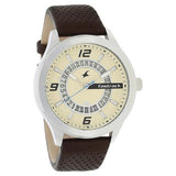 Fastrack Beige Round Dial Leather Strap Analog With Date Watches For Guys 38050SL01 - Bharat Time Style