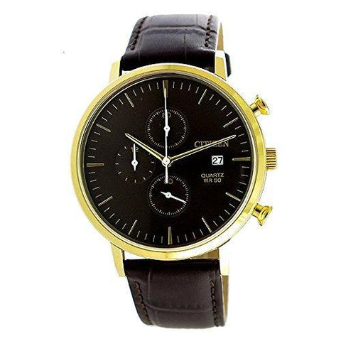 Citizen Chronograph Leather Strap Watch (Brown) - AN3612-09X - Bharat Time Style