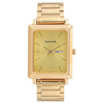 Sonata Analog with Day and Date Rectangle Champagne Dial Golden Stainless Steel Strap Watch For Men-NM7078YM04 - Bharat Time Style