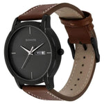 Sonata Analog with Day and Date Round Anthracite Dial Brown Leather Strap Watch For Men-NN77031NL04 - Bharat Time Style