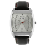 Sonata Analog with Day and Date Rectangle Silver Dial Black Leather Strap Watch For Men-77064SL01J | Sonata - Bharat Time Style