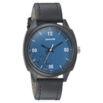 Sonata Analog Round Blue Dial Black Leather Strap Watch For Men-77086PL04 - Bharat Time Style