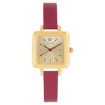 Sonata Analog Square Champagne Dial Red Leather Strap Watch For Women-8152YL02 - Bharat Time Style