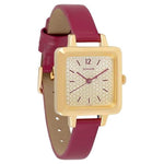 Sonata Analog Square Champagne Dial Red Leather Strap Watch For Women-8152YL02 - Bharat Time Style