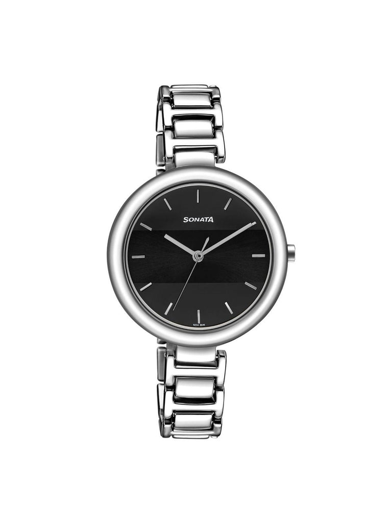 Sonata black metal watches for ladies hot sale